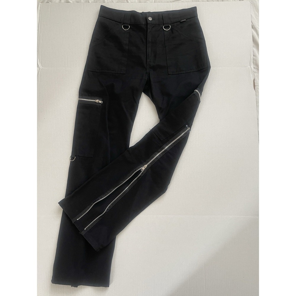 Vintage Serious Clothing Bondage Pants Mens 32 Black Goth Punk Y2K D-Ring Zip - Picture 9 of 11